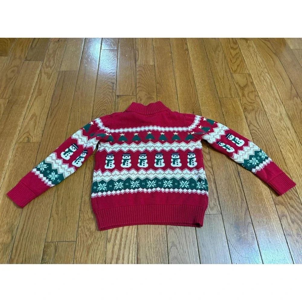 The Childrens Place Kids Red Fair Isle Snowman Christmas Quarter Zip Sweater 5T
